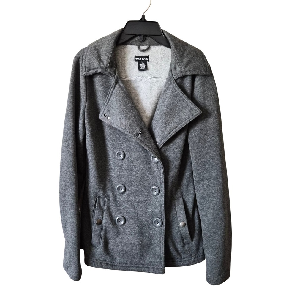 Wet Seal Womens Grey Double Breasted Sweatshirt Pea Coat Jacket Small